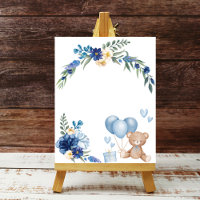 Watercolor Blue Balloon Teddy Bären Poster
