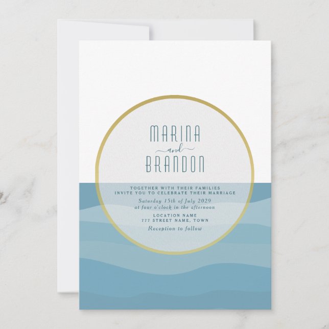 Watercolor Blue Beach Wedding Invitation (Devant)