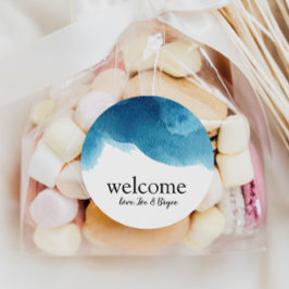 Watercolor Blue Beach Wedding Welcome Bag Sticker