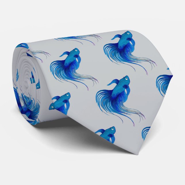Watercolor Blue Betta Fish Krawatte (Gerollt)
