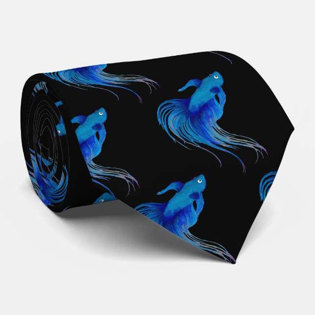 Watercolor Blue Betta Fish Krawatte (Gerollt)