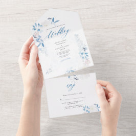 Watercolor Blue Blume Hochzeit Einladung