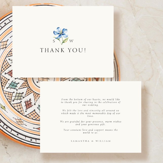 Watercolor Blue Blume Wedding Danke Card (Von Creator hochgeladen)