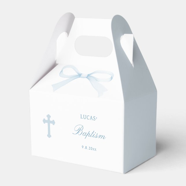 Watercolor Blue Bow Baptism Small Gable Geschenkschachtel (Vorderseite)