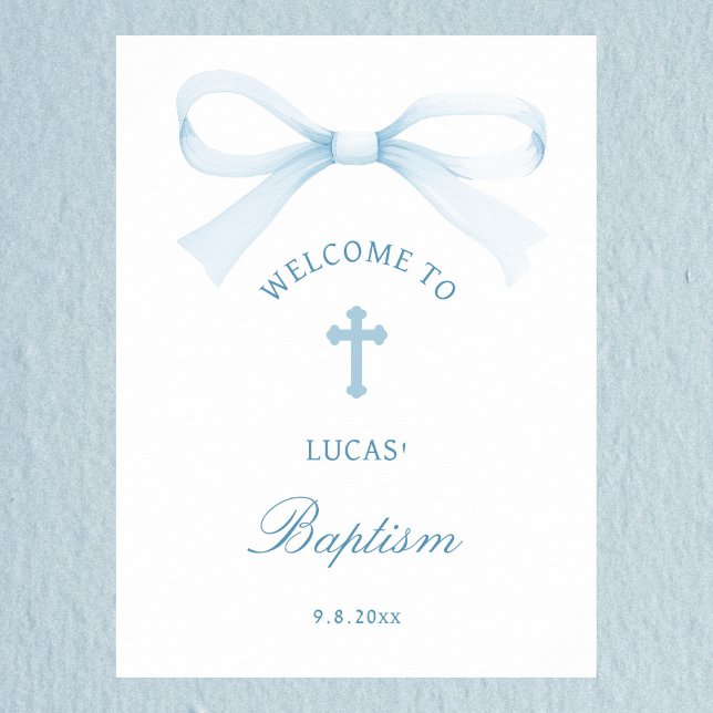 Watercolor Blue Bow Baptism Welcome Poster (Von Creator hochgeladen)