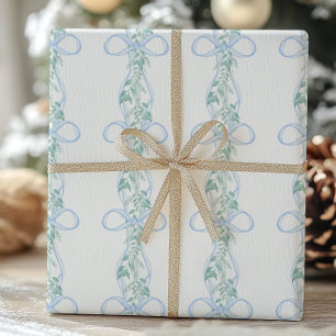 Watercolor Blue Bow Garland Weihnachten Geschenkpapier