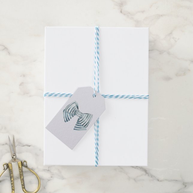Watercolor Blue Bow Geschenkanhänger (Mit Garn)