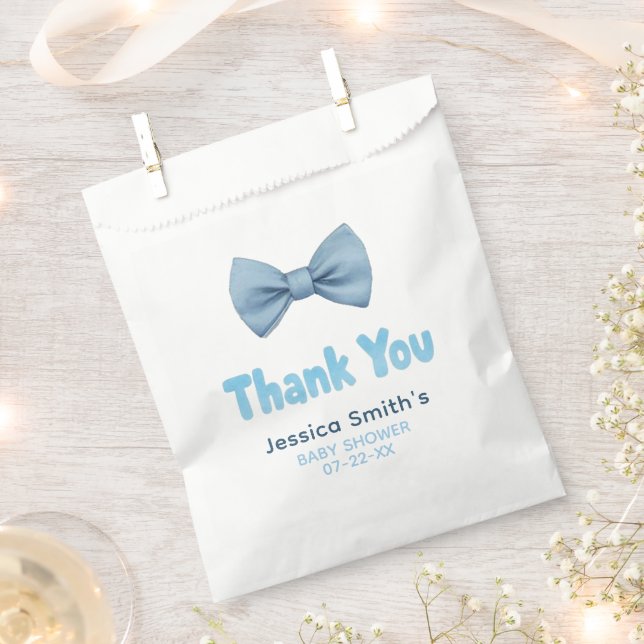 Watercolor Blue Bow Krawatte Baby Dusche Danke Fla Geschenktütchen (Ausgeschnitten)