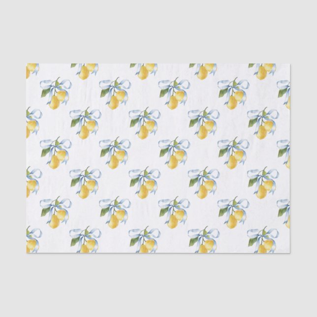 Watercolor Blue Bow Lemons Seidenpapier (Vorderseite)