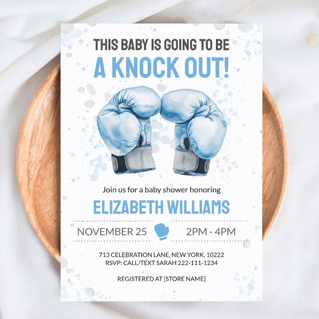 Watercolor Blue Boxing Baby Boy Shower Invitation Einladung (Von Creator hochgeladen)