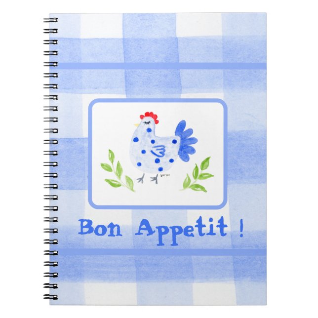 Watercolor Blue Br Hen Karo Bon Appetit Notizblock (Vorderseite)