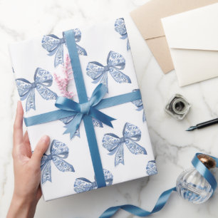 Watercolor Blue Chinoiserie Bows Geschenkpapier