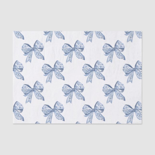 Watercolor Blue Chinoiserie Bows Seidenpapier (Vorderseite)