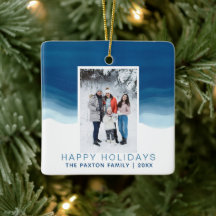 Watercolor Blue Christmas Foto Happy Holiday