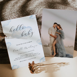 Watercolor Blue Cloud Baby Dusche Einladung