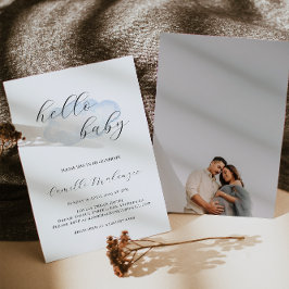 Watercolor Blue Cloud Baby Dusche Foto Einladung