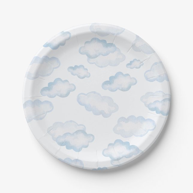 Watercolor Blue Cloud Baby Dusche Pappteller (Vorderseite)