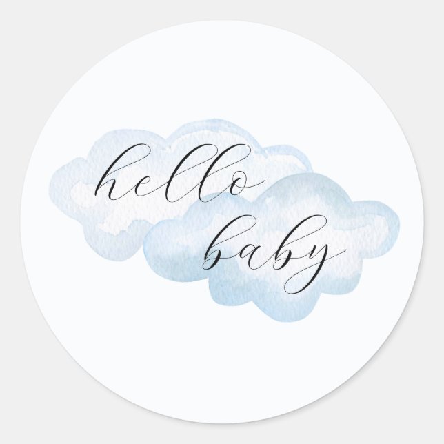 Watercolor Blue Cloud Baby Dusche Runder Aufkleber (Vorderseite)
