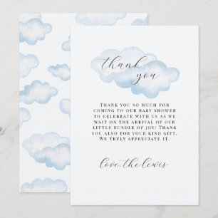 Watercolor Blue Cloud Baby shower merci cartes