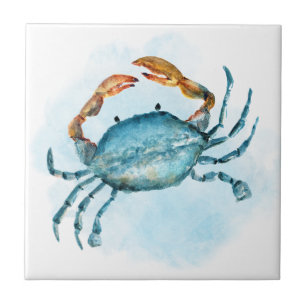 Watercolor Blue Crab Coastal Fliese