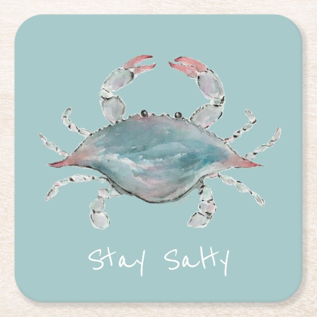 Watercolor Blue Crab Rechteckiger Pappuntersetzer (Vorderseite)