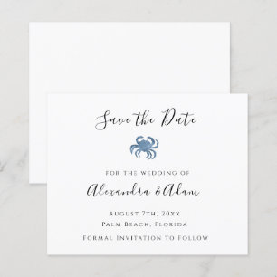 Watercolor Blue Crab Wedding Enregistrer les carte