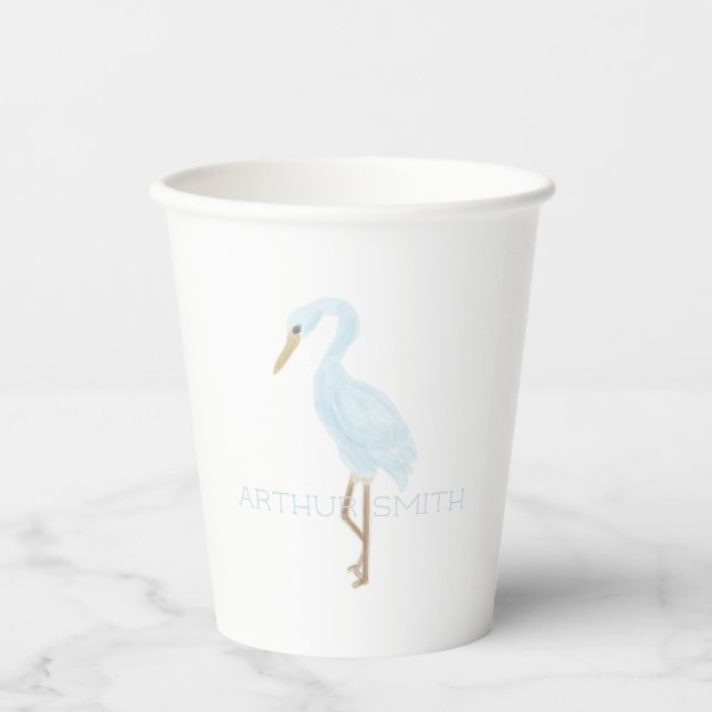 Watercolor Blue Crane Pappbecher (Vorderseite)