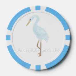 Watercolor Blue Crane Pokerchips