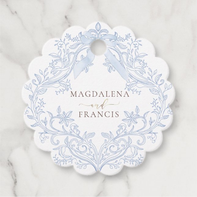  watercolor blue crest wedding geschenkanhänger (Vorderseite)