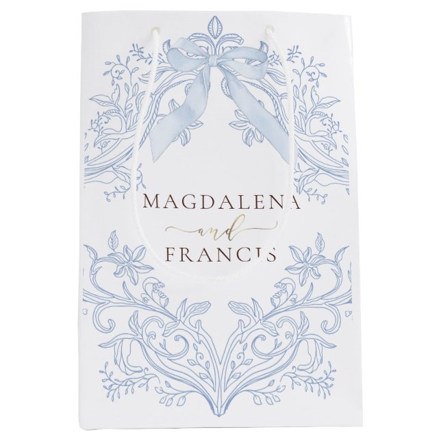  watercolor blue crest wedding mittlere geschenktüte (Vorderseite)