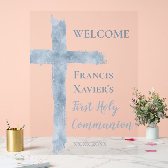 watercolor blue cross First Communion  (Mariage)