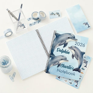 Watercolor Blue Dolphins 2026 Spiral Notizbuch