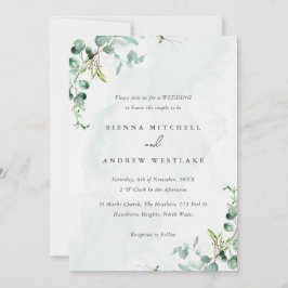 Watercolor Blue Eucalyptus Greenerity Wedding Einladung