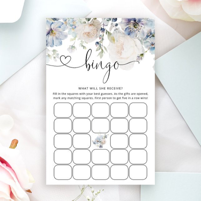 Watercolor Blue Floral Baby Bingo Game Card (Von Creator hochgeladen)
