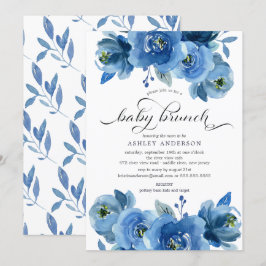 Watercolor Blue Floral Baby Brunch Einladung