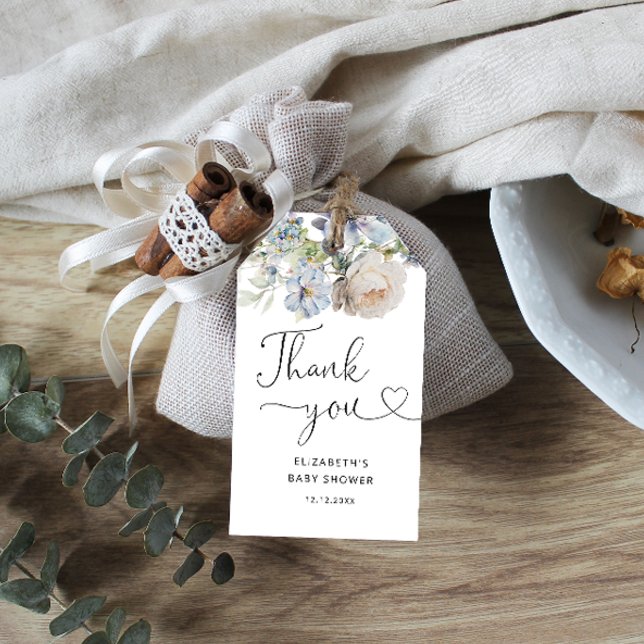 Watercolor Blue FLoral Baby Shower Vielen Dank Geschenkanhänger (Von Creator hochgeladen)