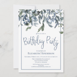 Watercolor Blue Floral Geburtstagsparty Einladung