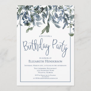 Watercolor Blue Floral Geburtstagsparty Einladung