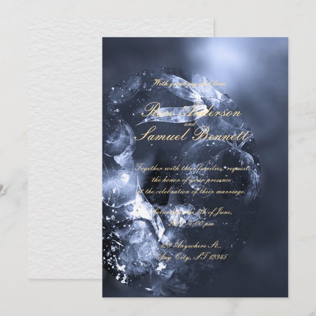 Watercolor Blue Floral Monogram Wedding Invitation (Devant / Derrière)