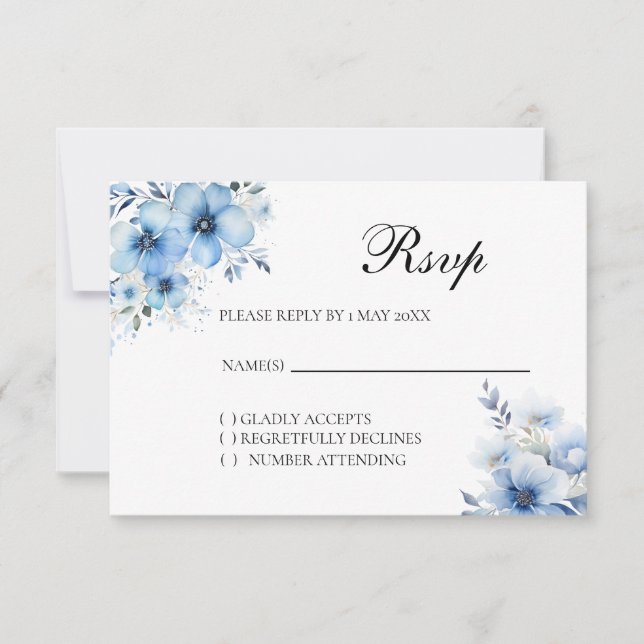 Watercolor Blue Floral RSVP card (Devant)