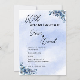 Watercolor Blue Floral Wedding Anniversary  Einladung