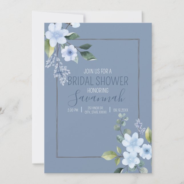 Watercolor Blue Floral Wedding Shower Invitation (Vorderseite)