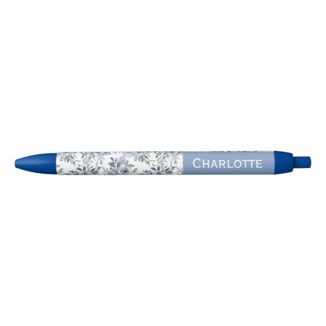 Watercolor Blue Flowers Custom Name  Kugelschreiber (Vorderseite)