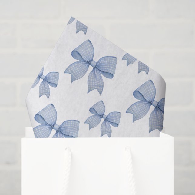 Watercolor Blue Gingham Bow Seidenpapier (Geschenktüte)