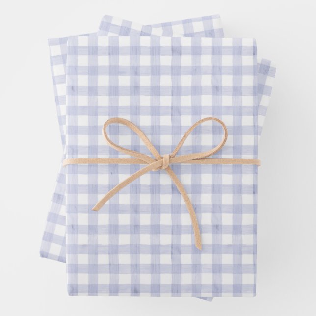 Watercolor Blue Gingham Geschenkpapier Set (Beispiel)