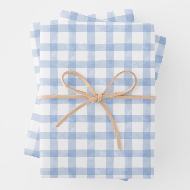 Watercolor Blue Gingham Geschenkpapier Set (Beispiel)