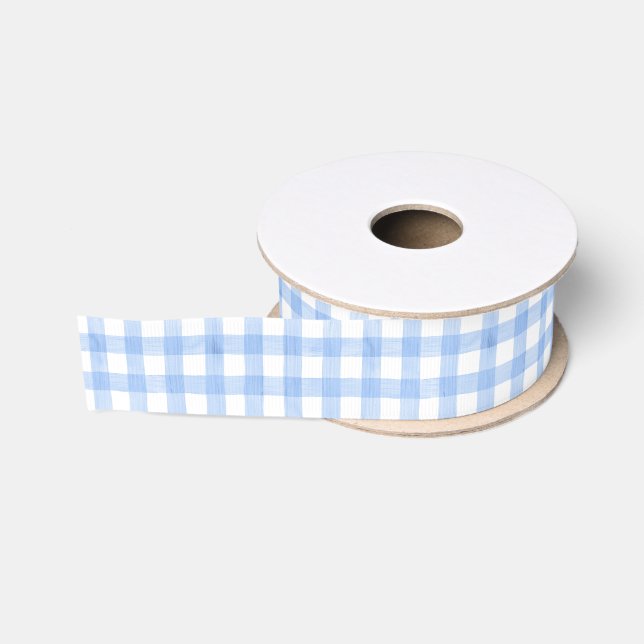 Watercolor Blue Gingham Ripsband (Spule)