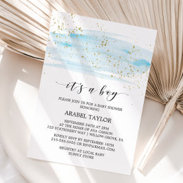 Watercolor Blue & Gold Es ist eine Baby-Dusche Einladung