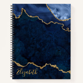 Watercolor Blue Gold Marble Agate Geode Notizbuch