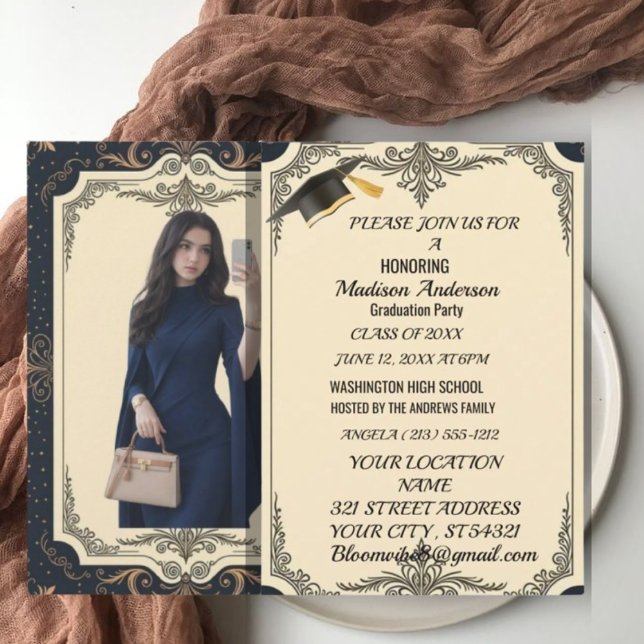 Watercolor Blue Gold Marble Agate Graduation Party Karte (Von Creator hochgeladen)